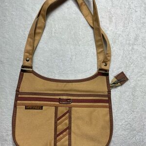 VTG 70s Superspacers handbag tan/brown accents retro mod